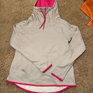 Champion Women's Light Gray Hoodie with Pink Accents